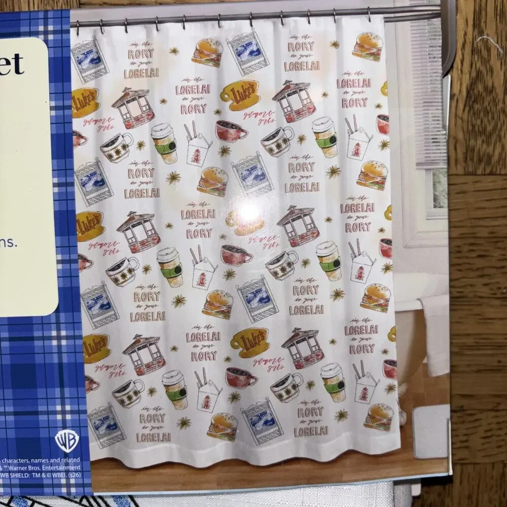 Gilmore Girls Shower Curtain Luke's Coffee Shop Stars Hollow 13 pc set NEW